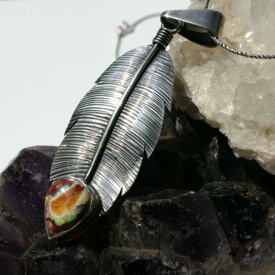 Pendentif plume Opale de feu