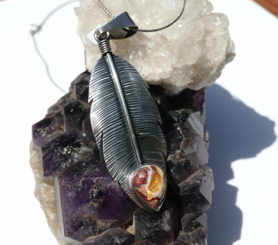 Pendentif plume Opale de feu – Image 2