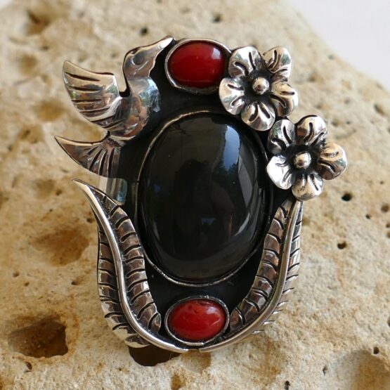 Bague Colibri Obsidienne Corail – Image 3