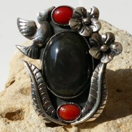 Bague Colibri Obsidienne Corail réglable