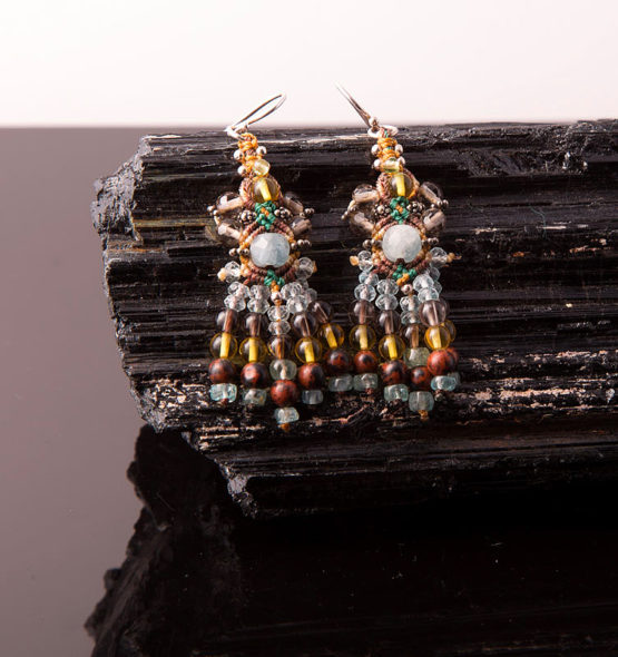 Boucles d'oreilles micro-macramé (pierre)